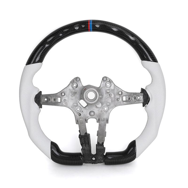 Without Center Trim White Leather Carbon Steering Wheel Frame for BMW F01 F10 F20 X3 F25 F30 F34 F36 M3 F80 F82 F85 F87 M5 F90 - YunLexus