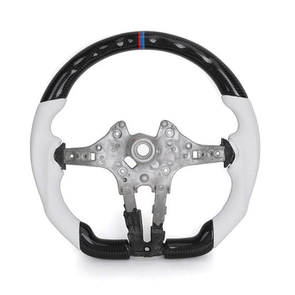 Without Center Trim White Leather Carbon Steering Wheel Frame for BMW F01 F10 F20 X3 F25 F30 F34 F36 M3 F80 F82 F85 F87 M5 F90 - YunLexus